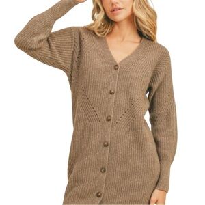 Lush V-Neck Button Front Sweater Cardigan Wool Blend Dress